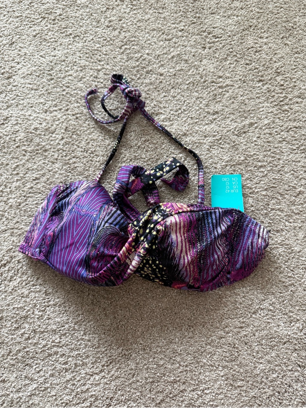 NWT H&M Bright Purple Patterned Twist Front Bikini Top Size 12
